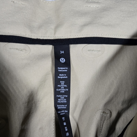 Lululemon Pants Mens 34x28 Beige Relaxed Tapered Soft Twill Trouser Logo NWT - Picture 5 of 12